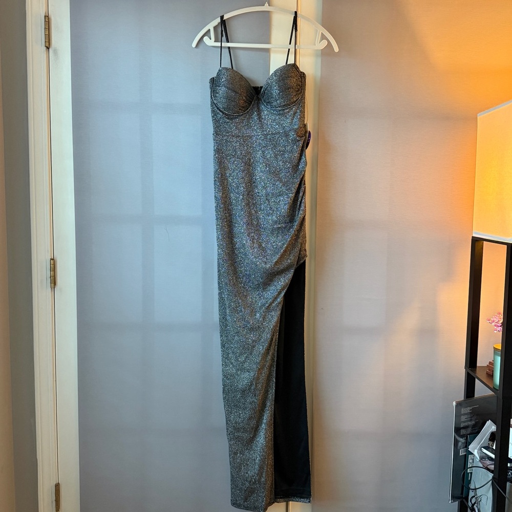 Windsor Silver Gown with Thigh Slit